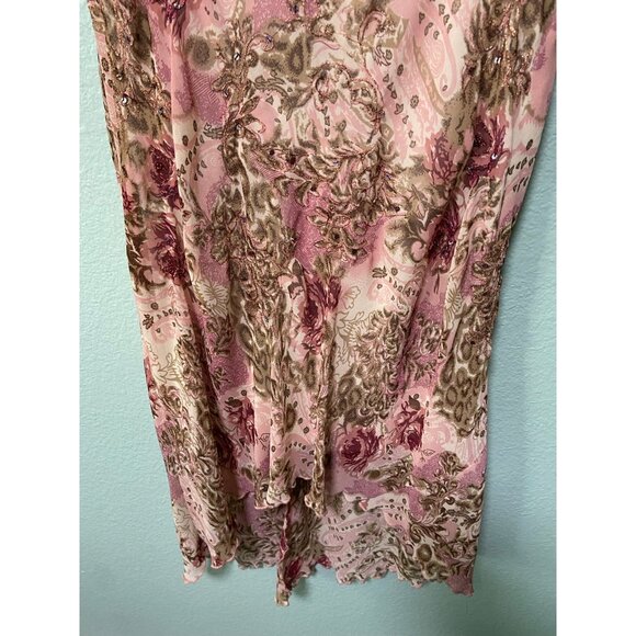 Vintage Dressbarn Women's Pink and Brown Y2K 2000s Midi Beaded Dress Large - Picture 5 of 9